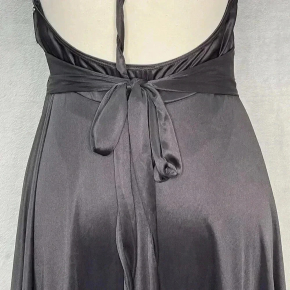 Vintage La Scala Halter Black Studded Prom Dance Liquid Knit Dress whimsigoth L - Picture 6 of 14